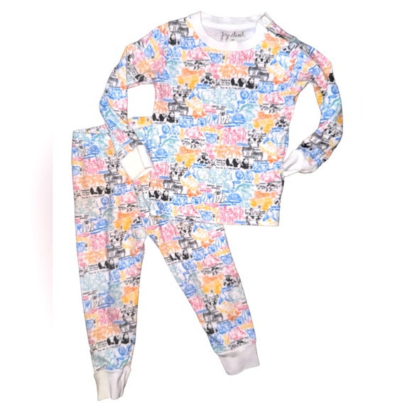 JOY STREET Colorful Zoo Animals Safari Pajamas Pima Cotton LS Shirt Pants 2T - Picture 1 of 4